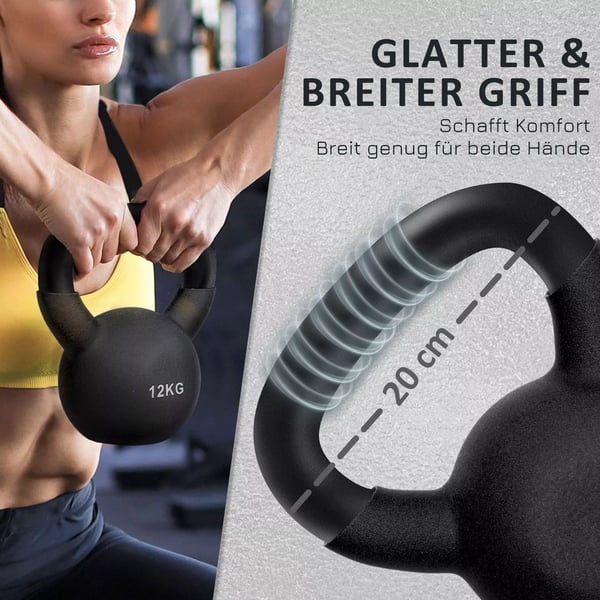 Kettlebell støbejern neoprenbelægning gulvskånende svingvægt sort 12 kg