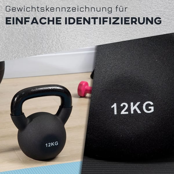 Kettlebell støbejern neoprenbelægning gulvskånende svingvægt sort 12 kg