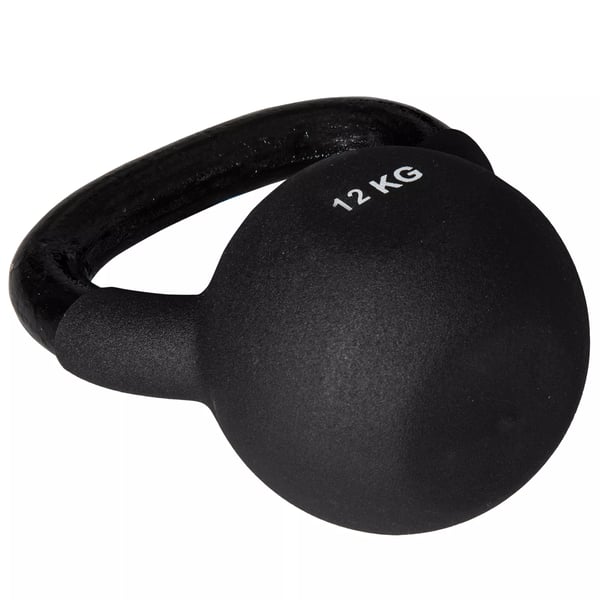 Kettlebell støbejern neoprenbelægning gulvskånende svingvægt sort 12 kg