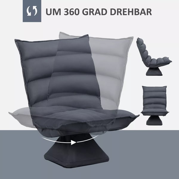 HOMCOM Drejelig Gulvstol med 360° sokkel og 5-trins justerbar ryg, stål, mørkegrå, mikrofiber