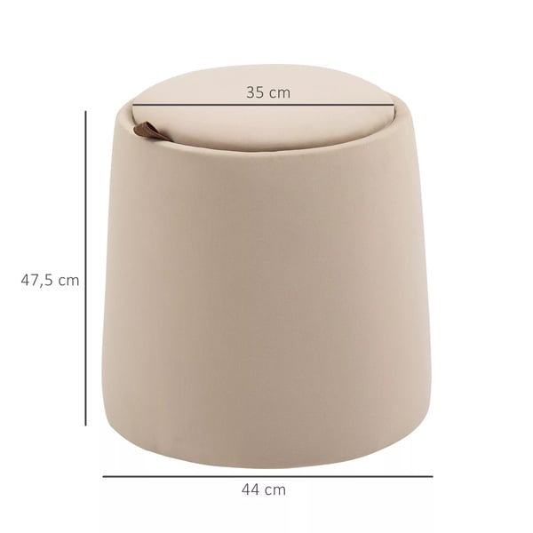 Rund Ottoman med opbevaring i fljlslook, Beige. Aftageligt lg, der kan bruges som bakke. Polyesterstof, skum, gummitr. Ø44x47,5cm