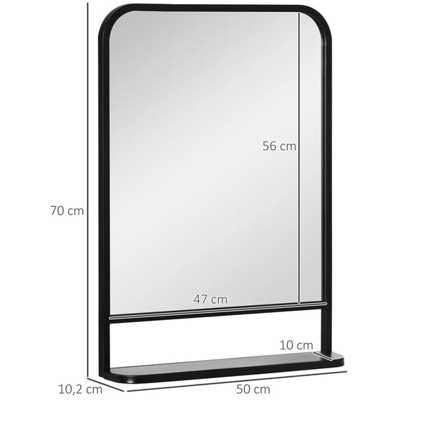HOMCOM vægspejl med hylde 70x50cm, moderne, elegant, til stue, rektangulært, sort