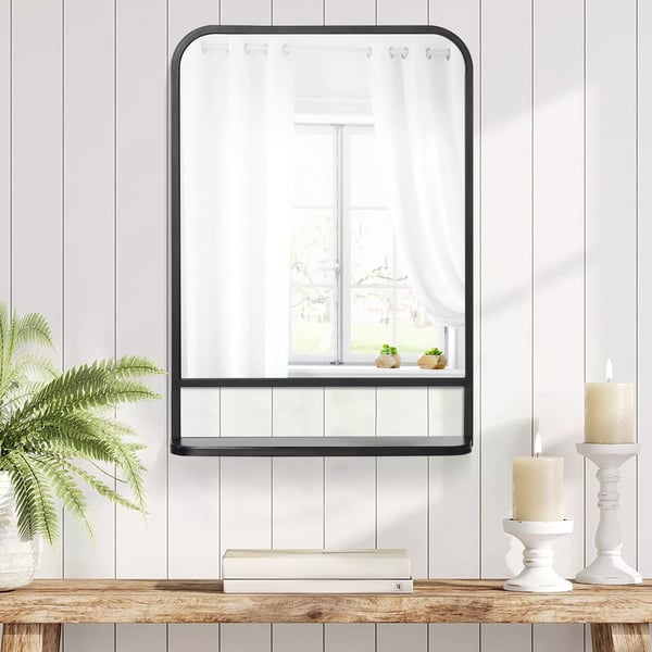 HOMCOM vægspejl med hylde 70x50cm, moderne, elegant, til stue, rektangulært, sort