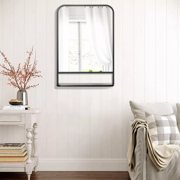 HOMCOM vægspejl med hylde 70x50cm, moderne, elegant, til stue, rektangulært, sort