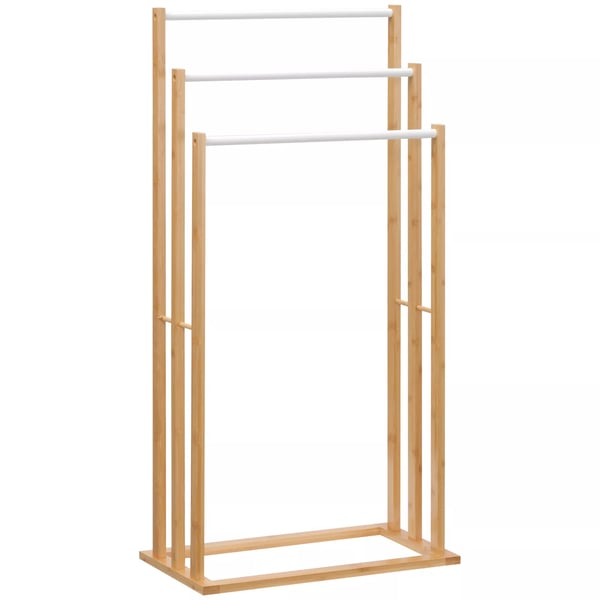 HOMCOM Fritstående håndklædestativ i bambus, natur, 3 stænger, 48x25,8x94cm