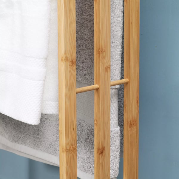 HOMCOM Vapaasti seisova pyyheteline, 3 tankoa, bambu, luonnollinen väri, 48x25.8x94cm