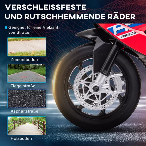 HOMCOM Børnemotorcykel 6V - Rød PP/Metal, El-køretøj med Musik og Lys, 2.5 km/t, Fra 18 mdr