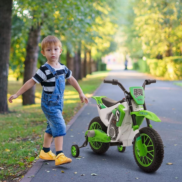 HOMCOM Elektrisk Børnemotorcykel 12V Grøn - PP, Metal m. Støttehjul (3+ år)