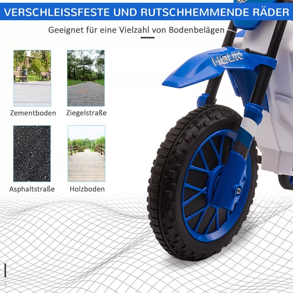 HOMCOM Børne Elmotorcykel 12V, Blå/Hvid, PP & Metal m/Støttehjul, Fra 3 år