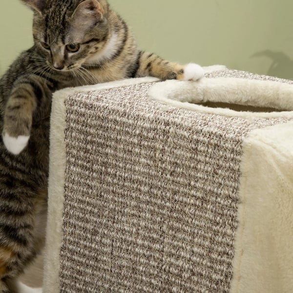 PawHut kattetunnel med legekugle katteligtøj, legetunnel af sisal, brun+beige, 98x30x30 cm