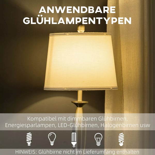 HOMCOM 3-delt lampe sæt: Gulvlampe og 2 bordlamper, E27, stue/soveværelse, sølv+hvid, stål/linned