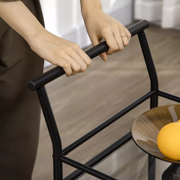 HOMCOM køkkenvogn, rullebord, serveringsvogn med 2 hylder, trolley, sidevogn på hjul, opbevaringsvogn i metal, sort, 75 x 40 x 80 cm