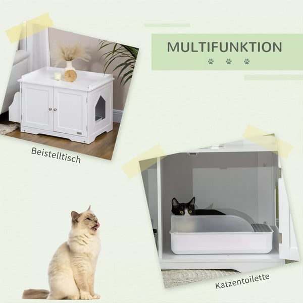 PawHut Kattebakke Skab med Indbygget Toilet og Opbevaring, Hvid MDF 86x48x52cm