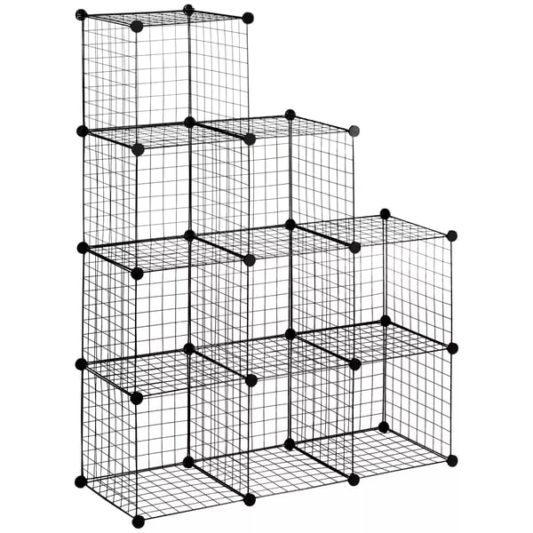 HOMCOM Modulær Reolsystem af Ståltråd, 9 Rum Skoreol, Sort Metal, 35x35x35cm pr. Terning