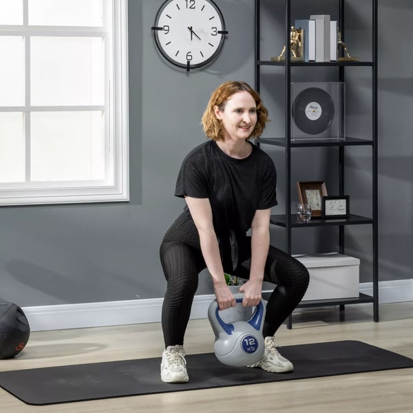 SPORTNOW Kettlebell 12kg, muovisuojattu, litteä pohja, sininen