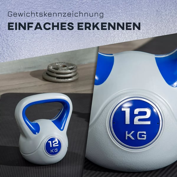 SPORTNOW Kettlebell 12kg, muovisuojattu, litteä pohja, sininen