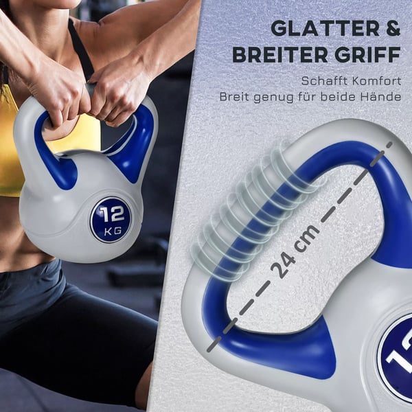 SPORTNOW Kettlebell 12kg, muovisuojattu, litteä pohja, sininen