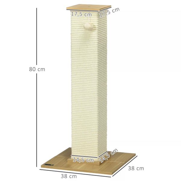 PawHut Raapimispylväs 80cm, Sisal, Tammi + Kermavalkoinen