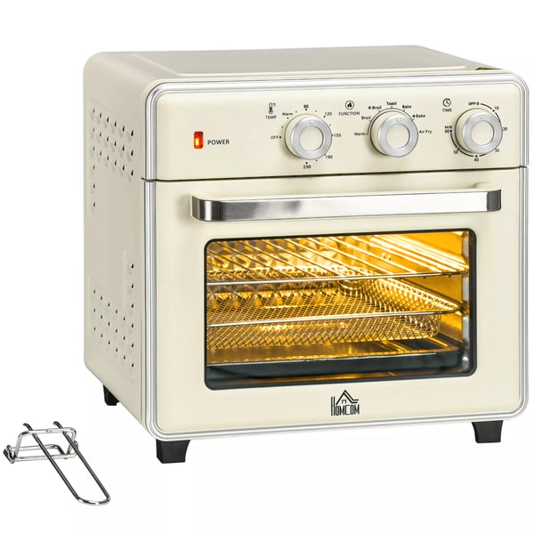 HOMCOM 20L Mini-uuni konvektiolla, 5-in-1 Pizzauuni, 1400W, Kermanvalkoinen/Hopea, Teräs