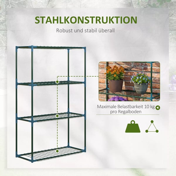 Outsunny plantereol sæt med 2 stk., 4 etager blomsterpotteholder til altan/have, stål, grøn, 70x27x110 cm