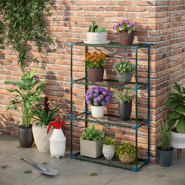 Outsunny plantereol sæt med 2 stk., 4 etager blomsterpotteholder til altan/have, stål, grøn, 70x27x110 cm