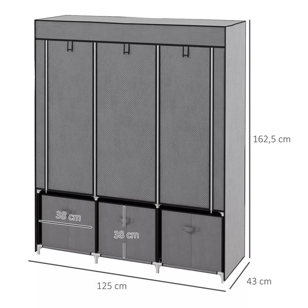 HOMCOM Foldbart klædeskab i stof, mørkegrå, 125x43x162,5cm