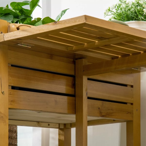 Outsunny højbed plantekasse blomsterkasse med sammenklappelig bordplade, urtebed med indvendig fleecebeklædning, træ, brun, 64 x 80 x 30 cm