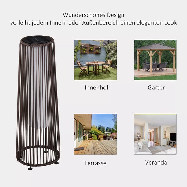 Outsunny Solarlampe Rattan Haven, Brun, 21,5 x 61 cm, Automatisk LED