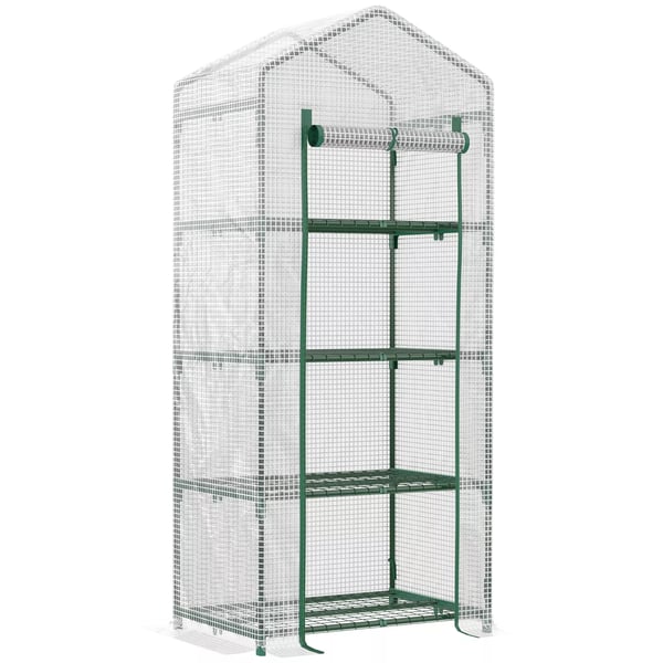 Outsunny Folietunnel Växthus Vit Plast 4 Hyllplan 70x50x160cm