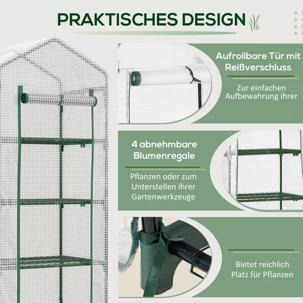 Outsunny Folie Drivhus, 4 hylder, Hvid, 70x50x160cm