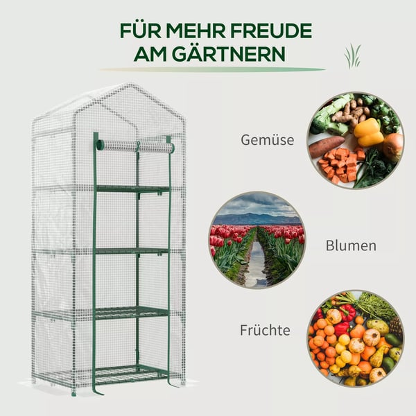 Outsunny Folie Drivhus, 4 hylder, Hvid, 70x50x160cm