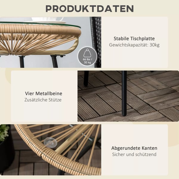 Outsunny bistrobord, rundt havebord, sidebord i rattan, til terrasse, altan, sort+beige, 50 x 50 x 50 cm