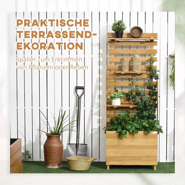 Outsunny Plantekasse HBjbed med Espalier og Hylder - Gran TrB, Brun, 63x39x160cm