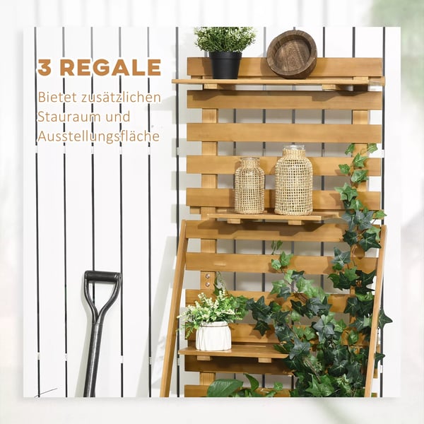 Outsunny Plantekasse HBjbed med Espalier og Hylder - Gran TrB, Brun, 63x39x160cm