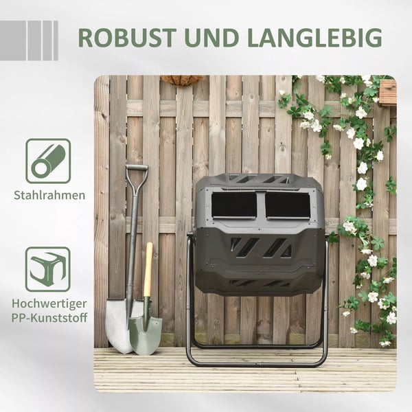 Outsunny Tromle-kompostbeholder 160L havekompostbeholder med 2 kamre, roterbar, til bioaffald, sort, effektiv & robust
