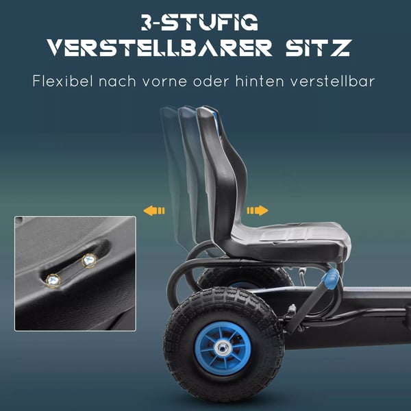 Gokart til Børn, Justerbart Sæde, Gummihjul, Håndbremse, Blå/Sort