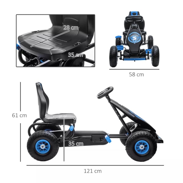 Gokart til Børn, Justerbart Sæde, Gummihjul, Håndbremse, Blå/Sort