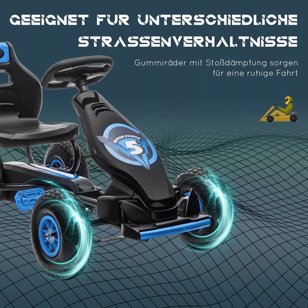Gokart til Børn, Justerbart Sæde, Gummihjul, Håndbremse, Blå/Sort