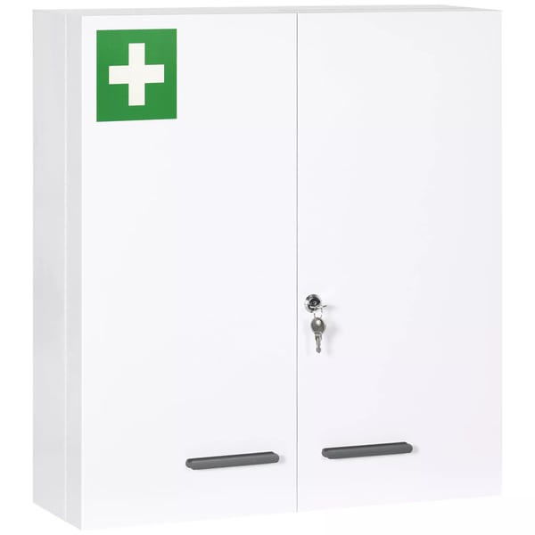 kleankin Medicinskab, 2-dørs medicinskab med 6 hylder, væghængt apotekerskab, stål, hvid, 55x18x60 cm