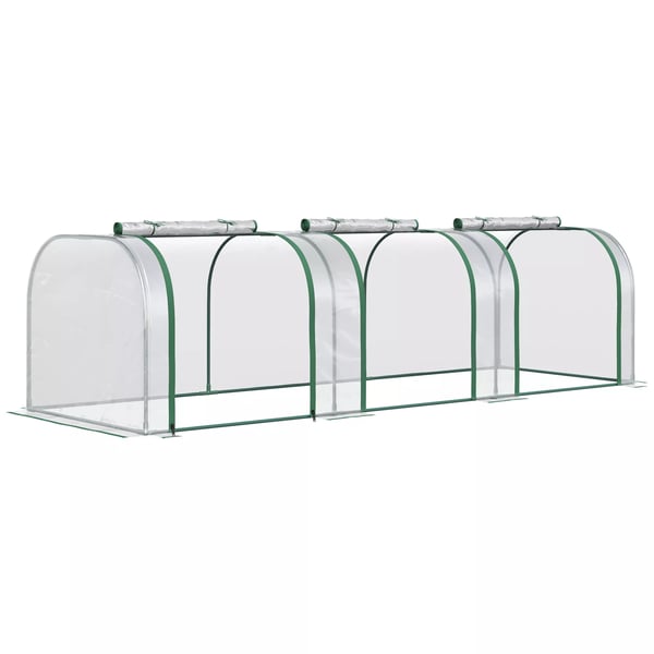 Outsunny Folievæksthus, Gennemsigtig PVC, Stålramme, Tunnel Drivhus med Døør, 295 x 100 x 80 cm