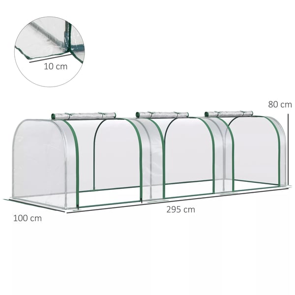 Outsunny Folievæksthus, Gennemsigtig PVC, Stålramme, Tunnel Drivhus med Døør, 295 x 100 x 80 cm