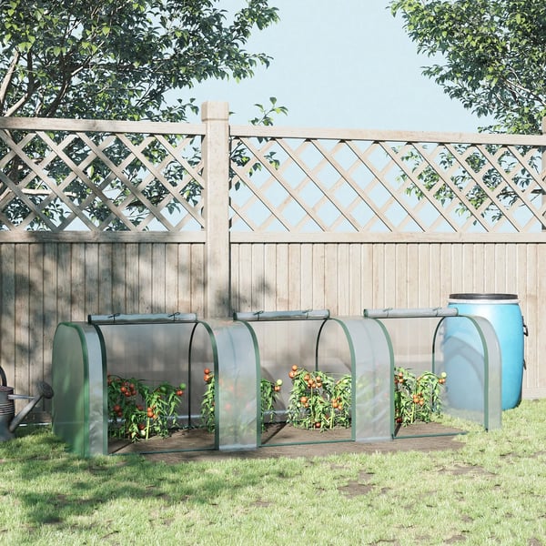 Outsunny Folievæksthus, Gennemsigtig PVC, Stålramme, Tunnel Drivhus med Døør, 295 x 100 x 80 cm