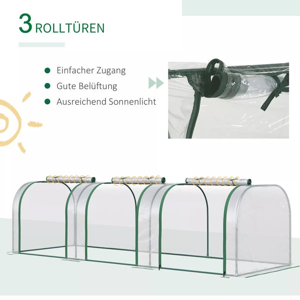 Outsunny Folievæksthus, Gennemsigtig PVC, Stålramme, Tunnel Drivhus med Døør, 295 x 100 x 80 cm