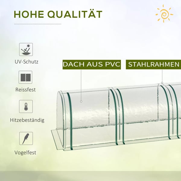 Outsunny Folievæksthus, Gennemsigtig PVC, Stålramme, Tunnel Drivhus med Døør, 295 x 100 x 80 cm