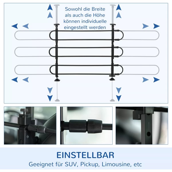 PawHut Justerbar Bagagerumsadskiller til Bil, Stål, Sort, 89-150x76-124cm