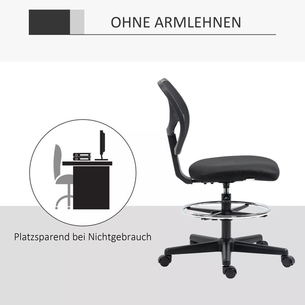 Ergonomisk Kontorstol - Justerbar Fodstøtte, 93-113cm, Hjul, Sort Mesh