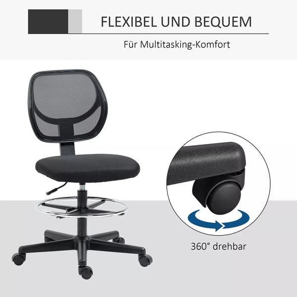Ergonomisk Kontorstol - Justerbar Fodstøtte, 93-113cm, Hjul, Sort Mesh