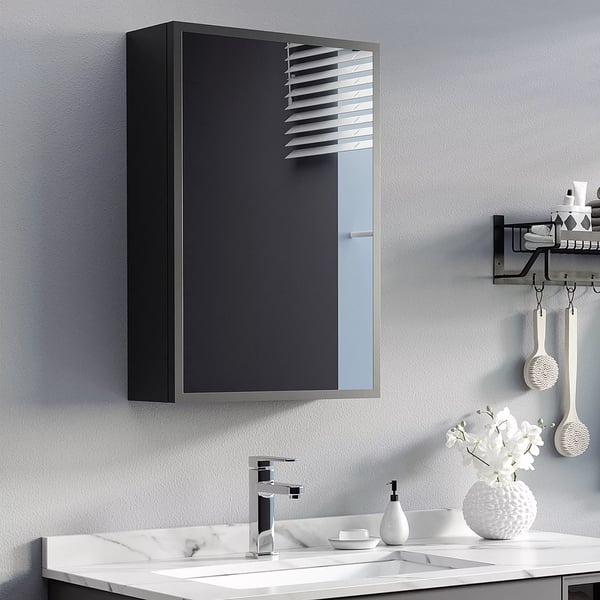 kleankin Spejlskab Sort V2gmonteret med 3 hylder, Rustfrit st2l, Aluminium, Glas, 40x15x60 cm
