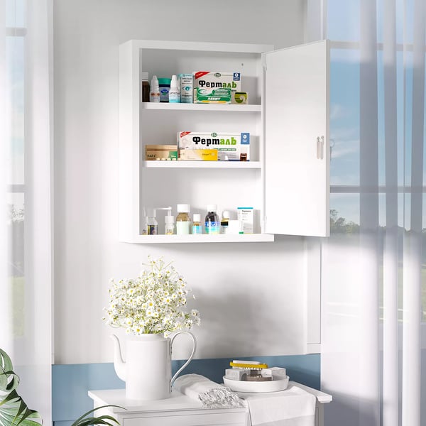 kleankin medicinskab til vægmontering, låsbar, 2 nøgler, stål, hvid, 40x15x53,5cm