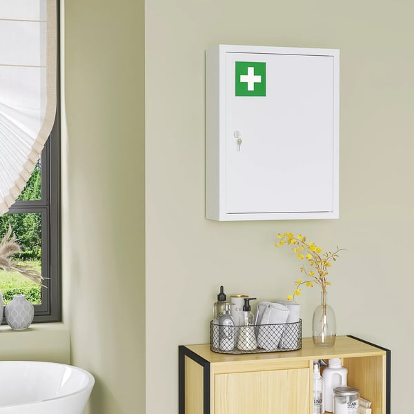 kleankin medicinskab til vægmontering, låsbar, 2 nøgler, stål, hvid, 40x15x53,5cm